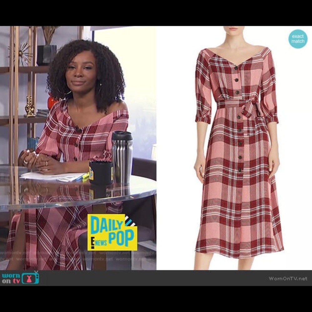 Whistles Off Shoulder Plaid Midi Dress, US6/UK10